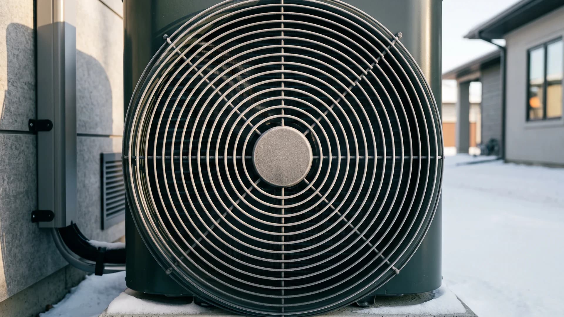 Cold-climate heat pump equipment beside a New Hampshire home