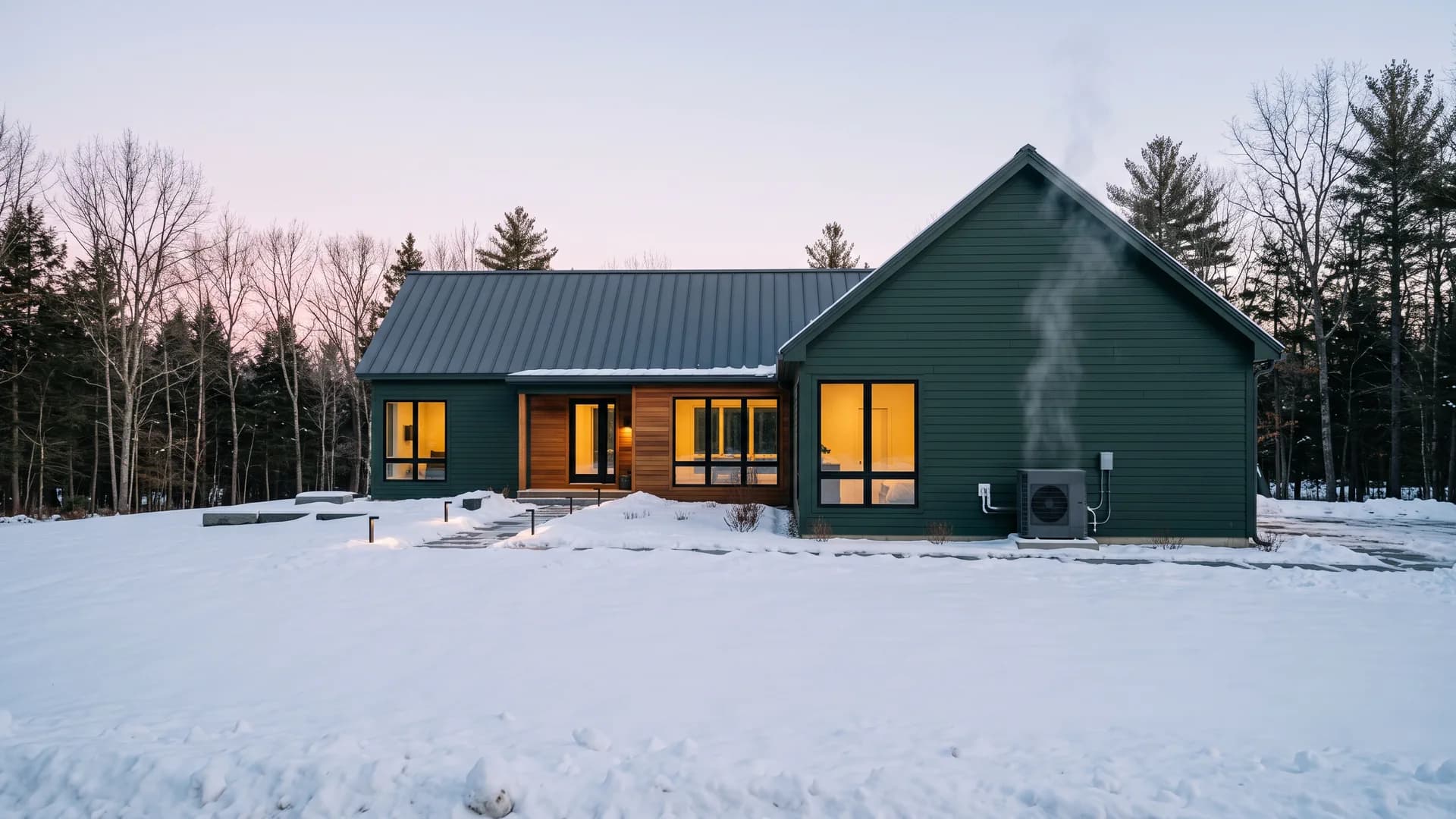 Heat pump serving a New Hampshire home in winter