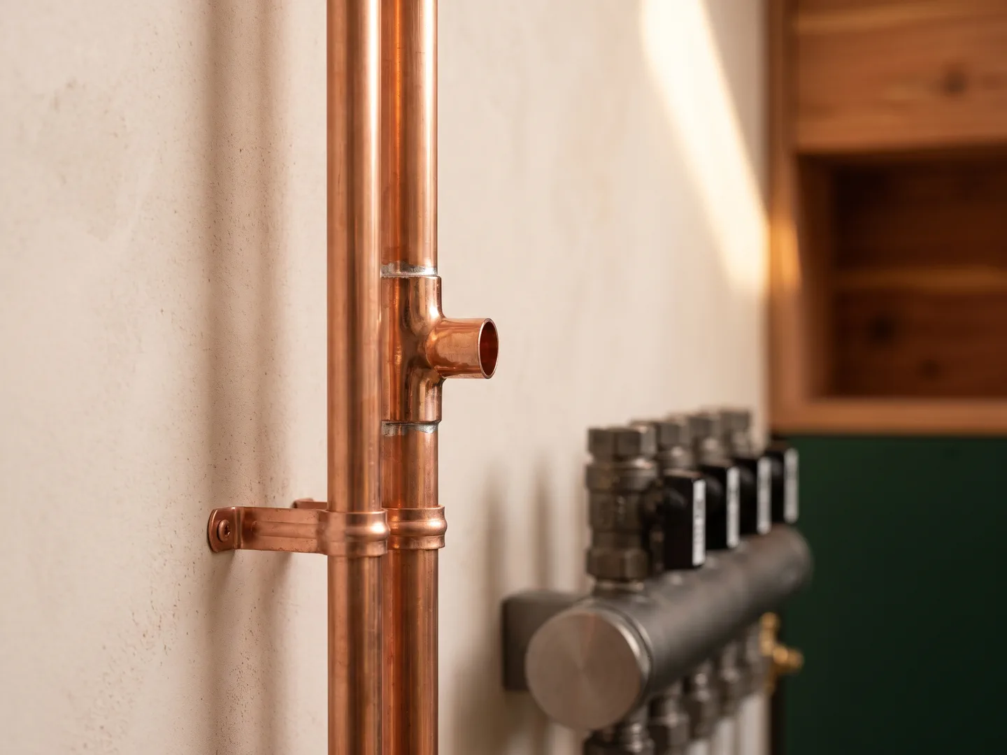 Precision plumbing connections in a residential mechanical room
