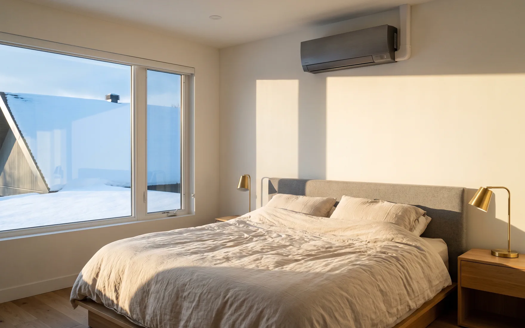 A comfortable New Hampshire living room with a discreet ductless head